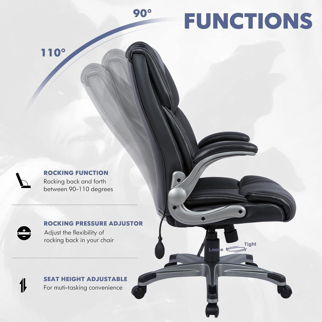 High Back Executive Office Chair- Ergonomic Home Computer Desk Leather